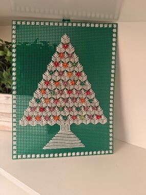Hand Sewn & Beaded/Sequined Christmas Tree on Green Plastic Canvas by Dance VTG.